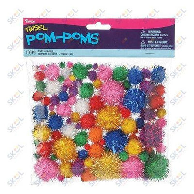 Tinsel Pom Poms Bright Colors Assorted Sizes 100 pieces