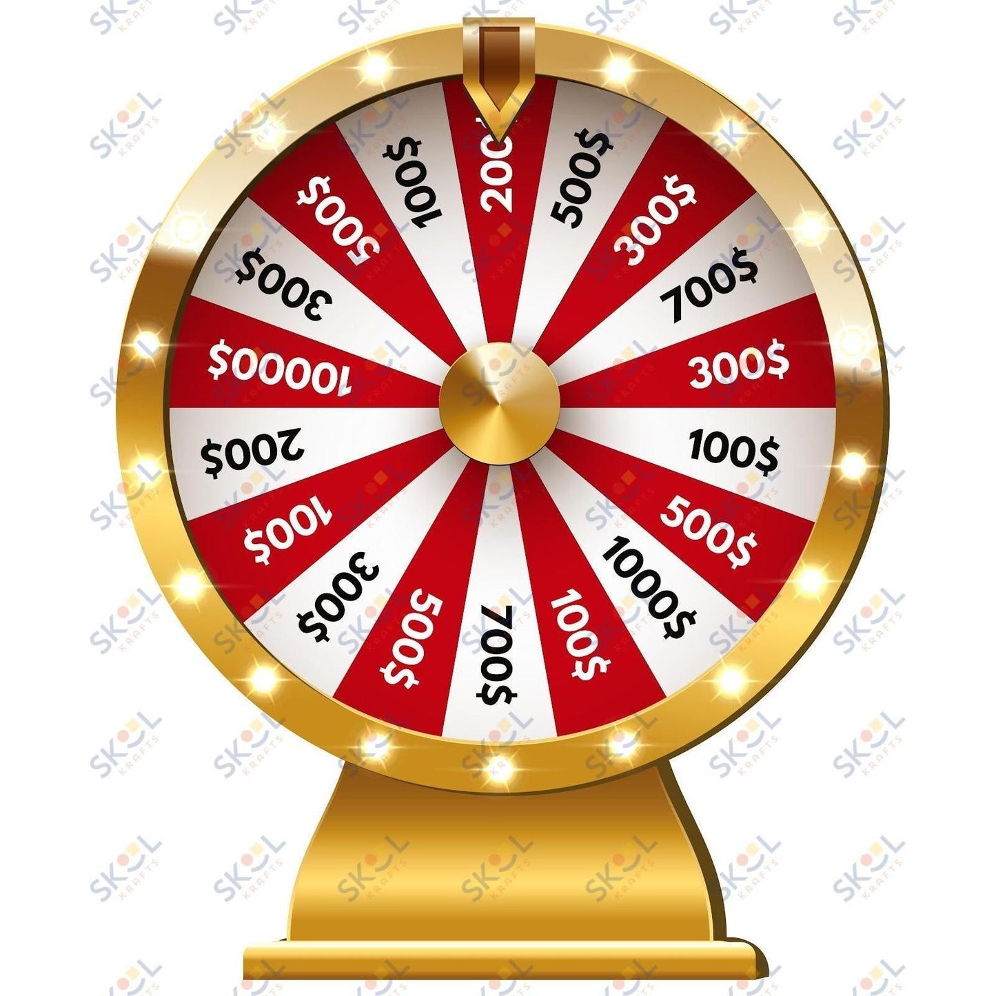 spinners centerpiece - gold, red white with money amounts 24x28