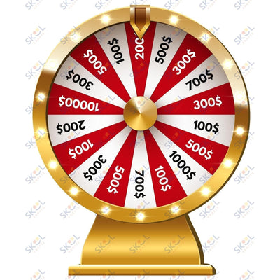spinners centerpiece - gold, red white with money amounts 24x28