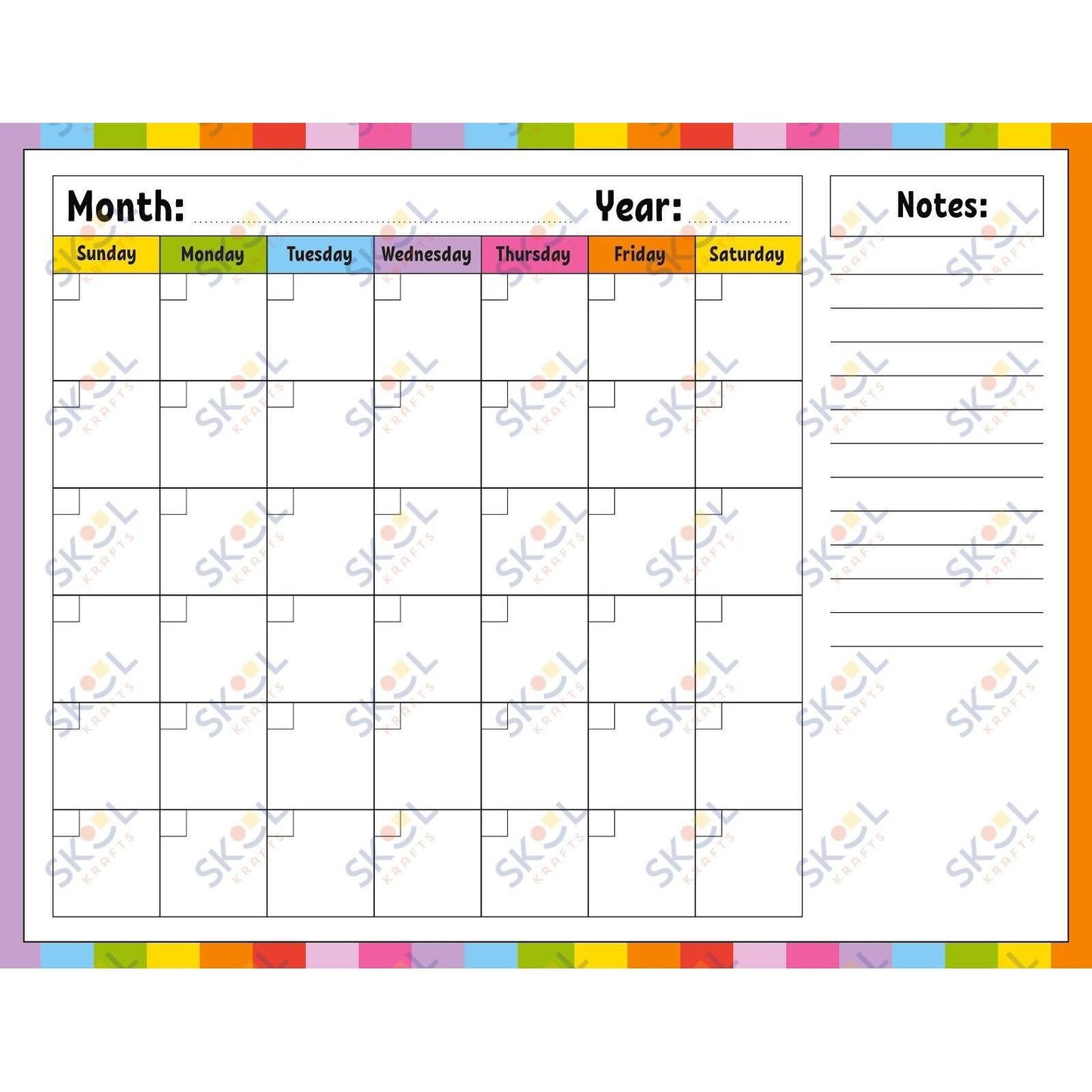 rainbow monthly calendar 24x18