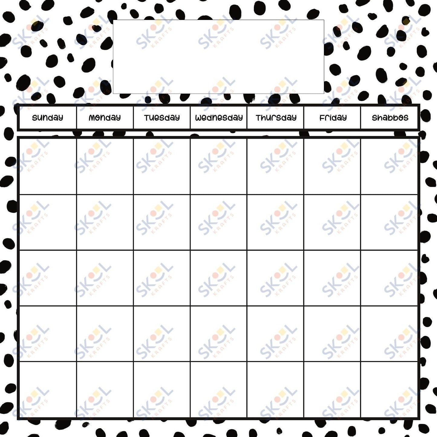 Black dots english calendar 24x24