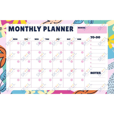pink floral monthly calendar 17 x 11