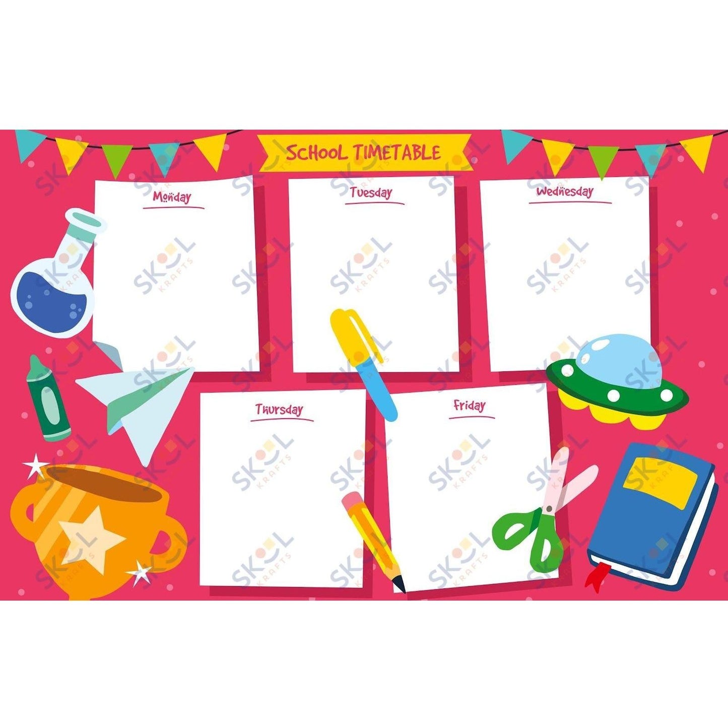 hot pink school timetable 17 x 11