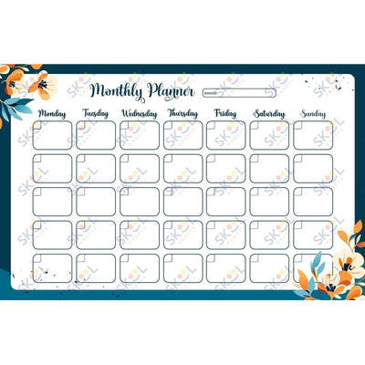 navy script montly calendar 17 x 11