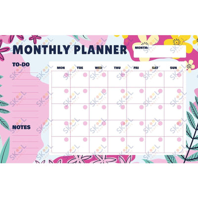 floral montly calendar 17 x 11