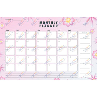 pink squiggly floral montly planner 17 x 11