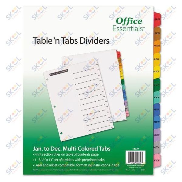 Binder Tab Dividers 12 Tabs Jan-Dec