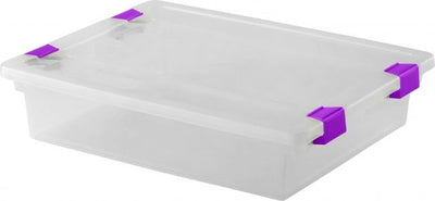 Clear Container With Clear Cover And Purple Clip (14 x 11 x 3.25")