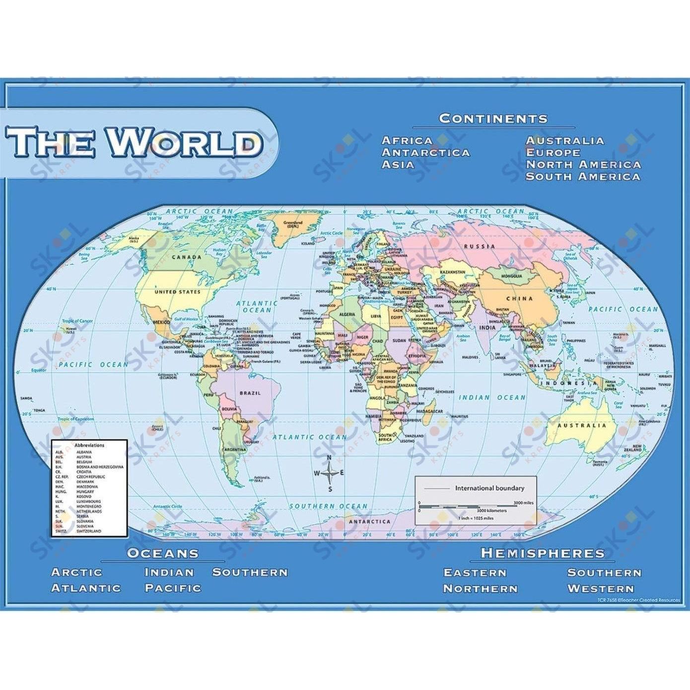 World Map Chart 17" x 22"