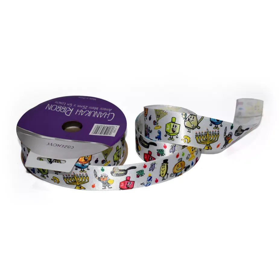 Happy Chanukah Satin Characters Ribbon 2.5cm x 5m