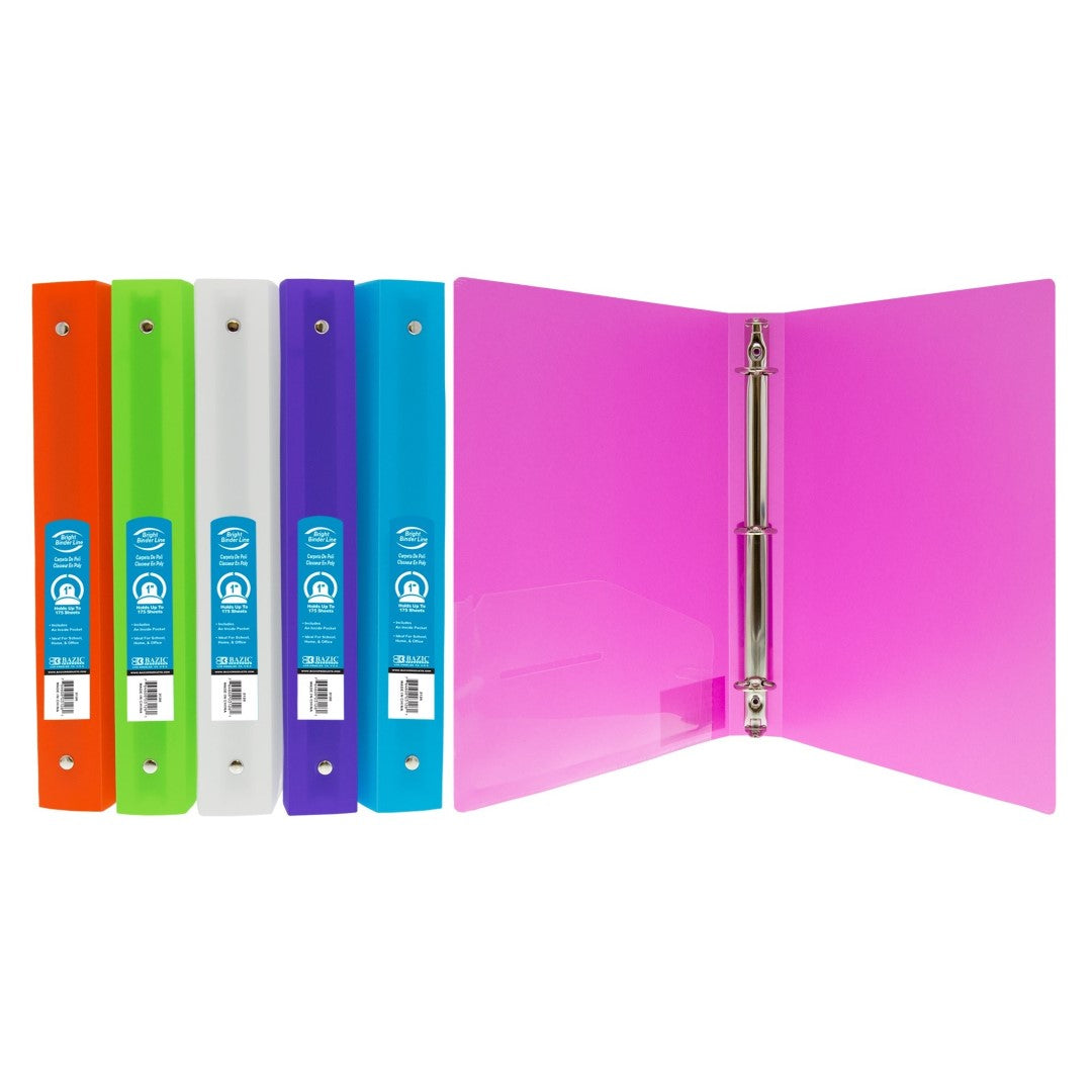 1" Matte Bright Color Poly 3-Ring Binder w/ Pocket