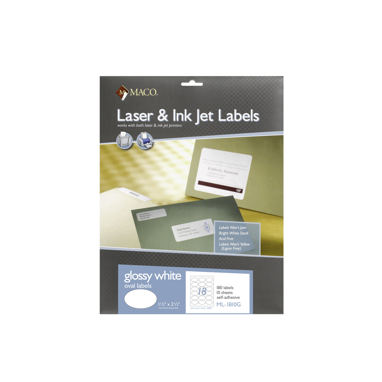 Glossy White Labels Oval 18/pg 10/shts