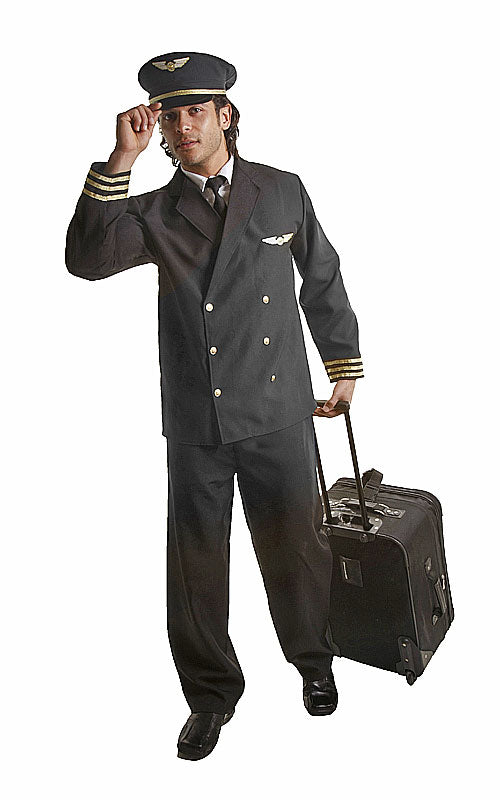Pilot Costume Adults, Product Comes Complete With: Jacket with attached Shirt Collar and Tie, Pants and Hat