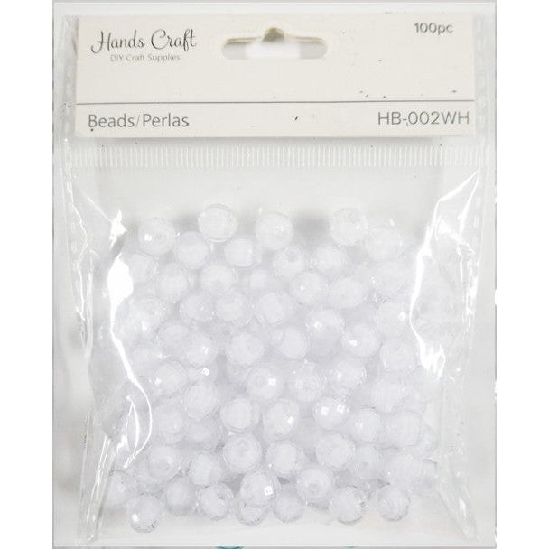 Faceted Acrylic Beads White 8mm 50g