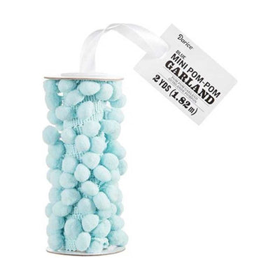 Blue Mini Pom Pom Garland: 0.5" x 2 yards
