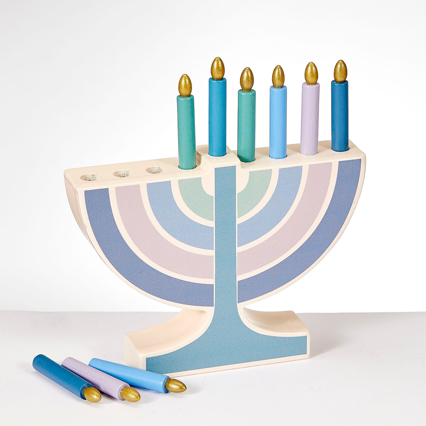 My Mini Wood Menorah & 9 Wood Candles,Simplicity Colors 5.25" x 0.90" x 5.75"