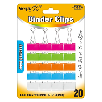 Small Size Binder Clips Assorted Color 3/4" 20/pk