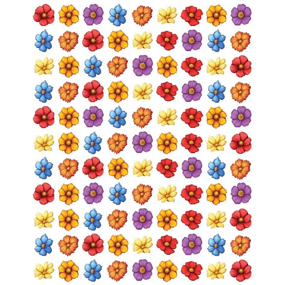 Flower Stickers 13mm Round Color Print 10/pk