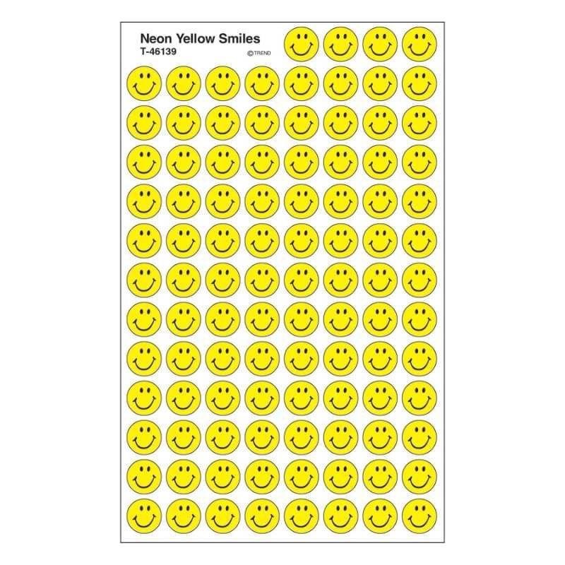 Neon Yellow Smile Stickers 7/16" (8 Sheets) (Discontinued)