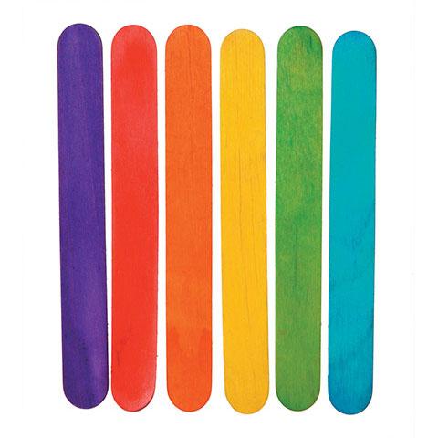 Jumbo Wood Craft Sticks Assorted Color 300/pk 5.875 inches long by .75 inches wide.