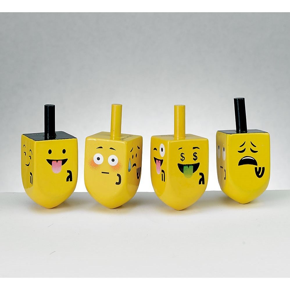Wood Dreidels with Emojis 4/pk