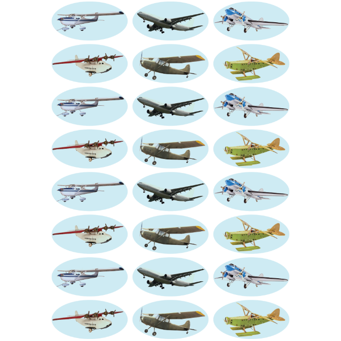 Stickers Airplanes Foil 1 1/2" Oval 35mm x 18mm Color Print 10/pk