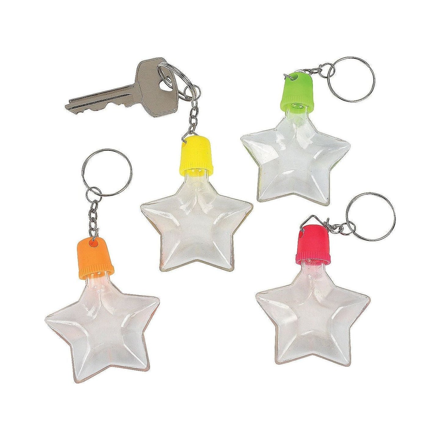 Plastic Star Sand Art Bottle Keychains, Assorted, Plastic, 2" with 1" metal ring