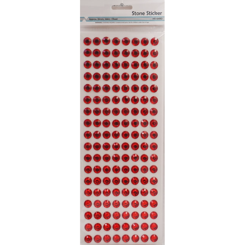 Adhesive Rhinestone Red 10mm 144/pk