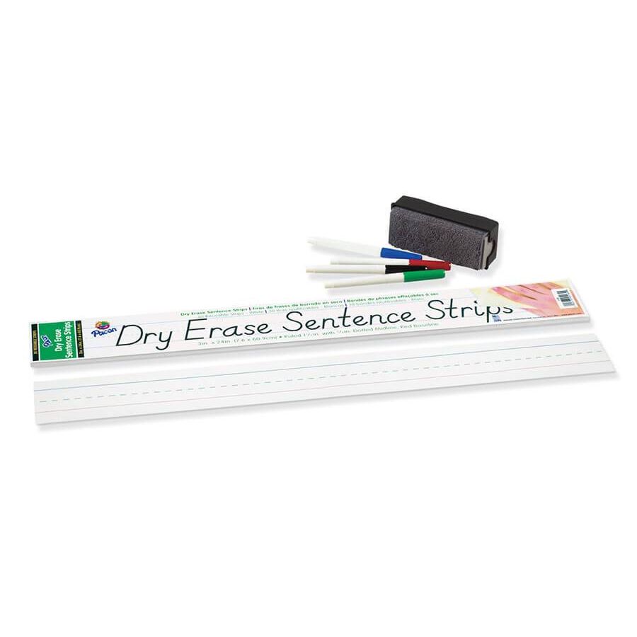 Dry Erase Sentence Strips 3" x 24" white 30/pk