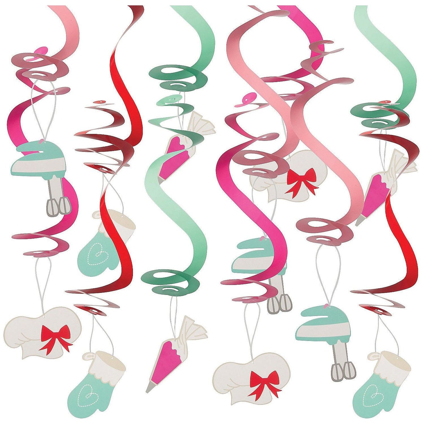 Baking Party Hanging Swirls, Assorted, Hangs approx. 33", 5" cutouts, 12/pk