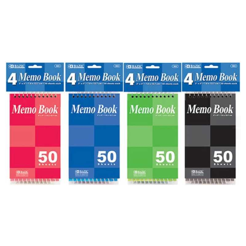 50 Ct. 3" X 5" Top Bound Spiral Memo Books (4/Pack) (Closeout)