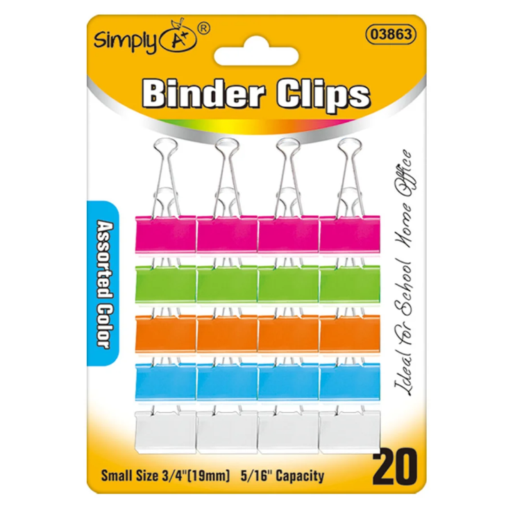 Small Size Binder Clips Assorted Color 3/4" 20/pk