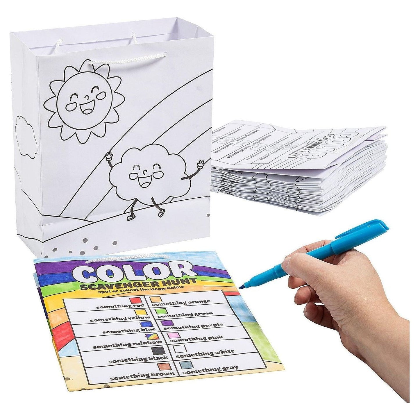 Medium Color Your Own Colors Scavenger Hunt Paper Gift Bags, 7" x 9" 12/pk