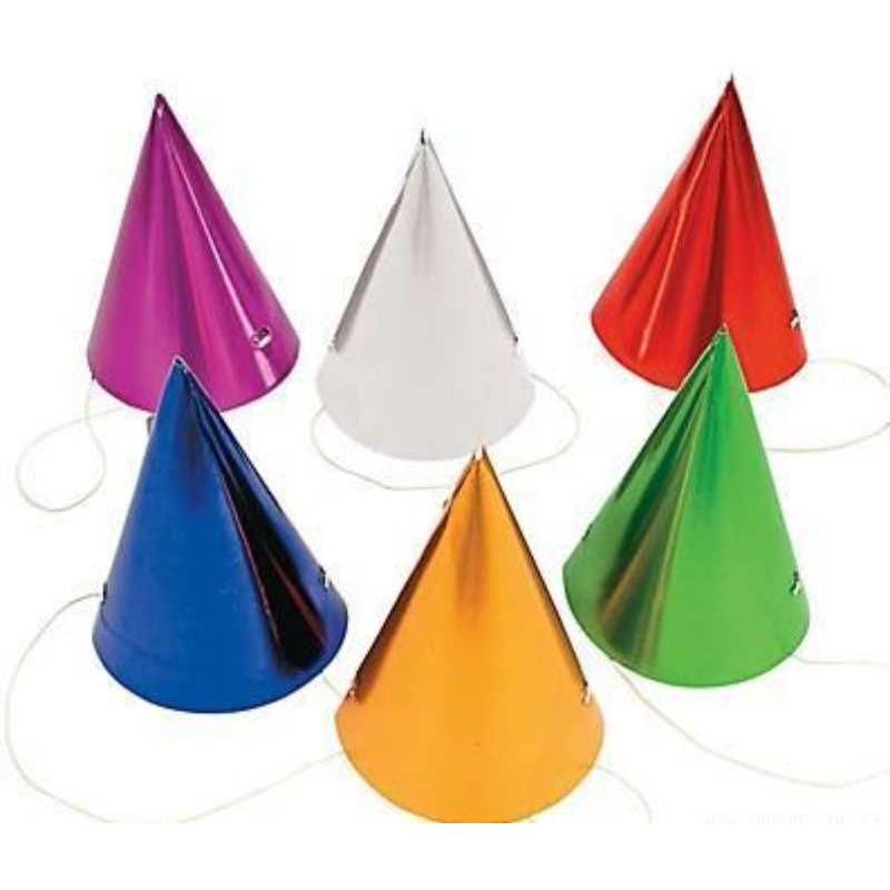 Metallic Cone Hats 12/pk 6"