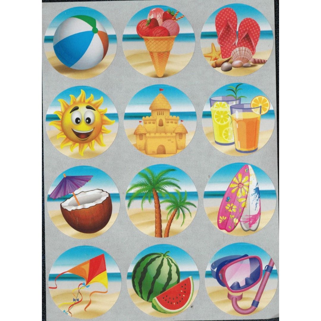 Summer Beach Stickers 1 1/2" 10/sheets