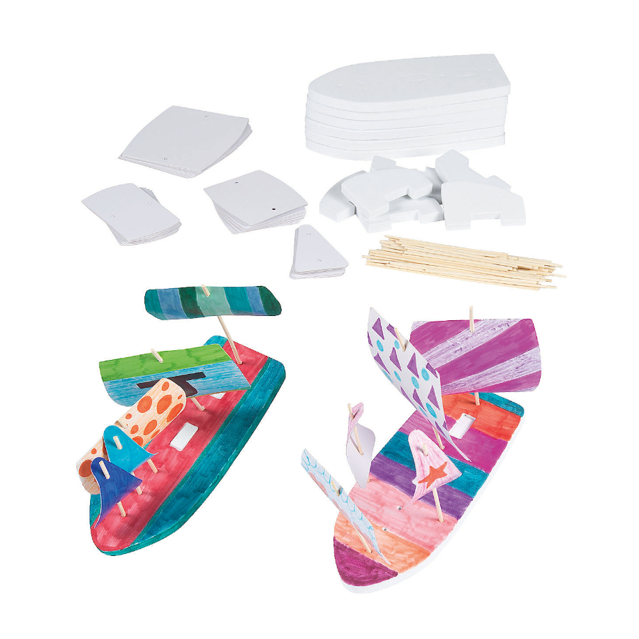 3" x 7" DIY STEAM Boat Learning Activity Craft Kit - Makes 10