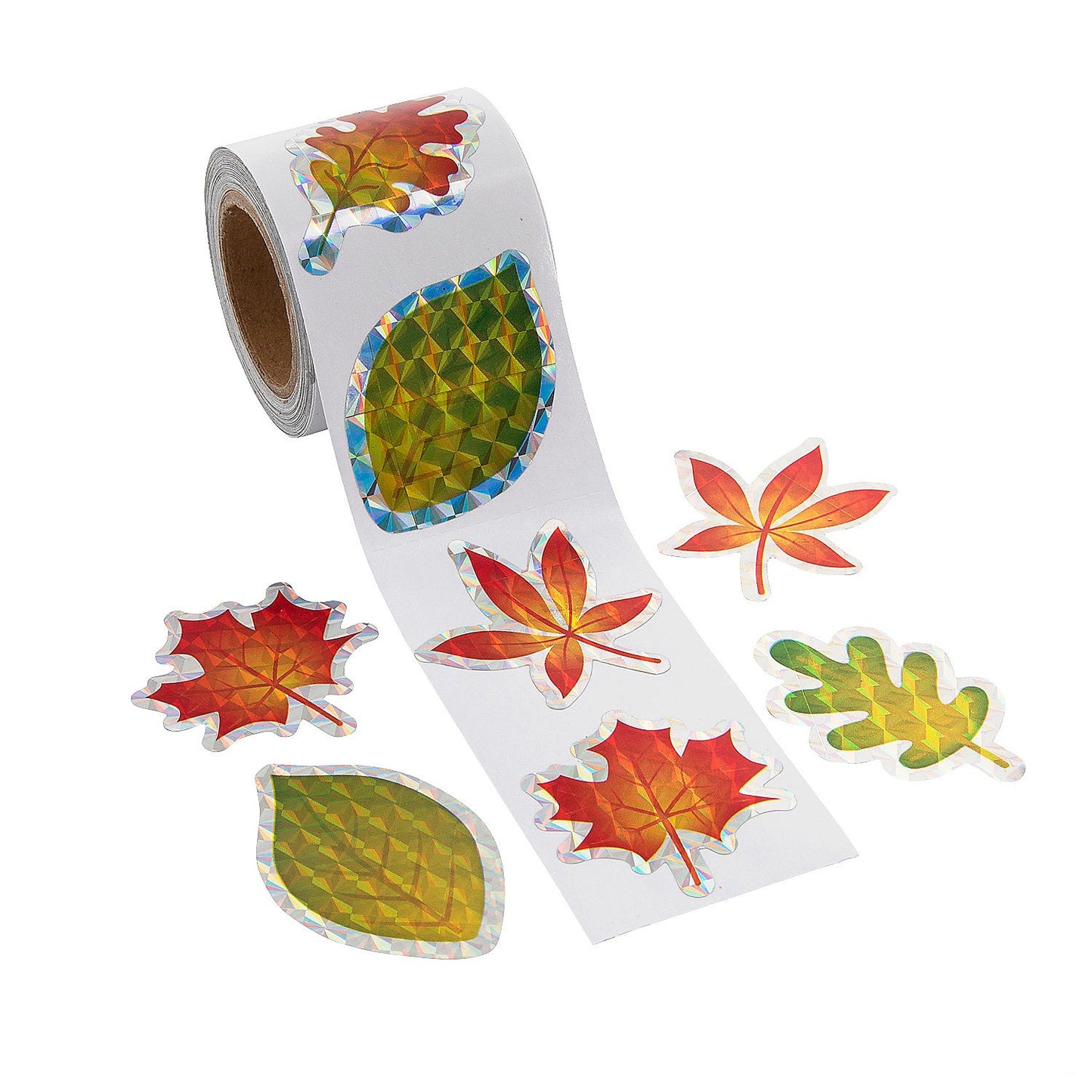 Fall Leaf Prism Sticker Roll Shrink-wrapped Assorted 1 1/2" 100 pcs/roll
