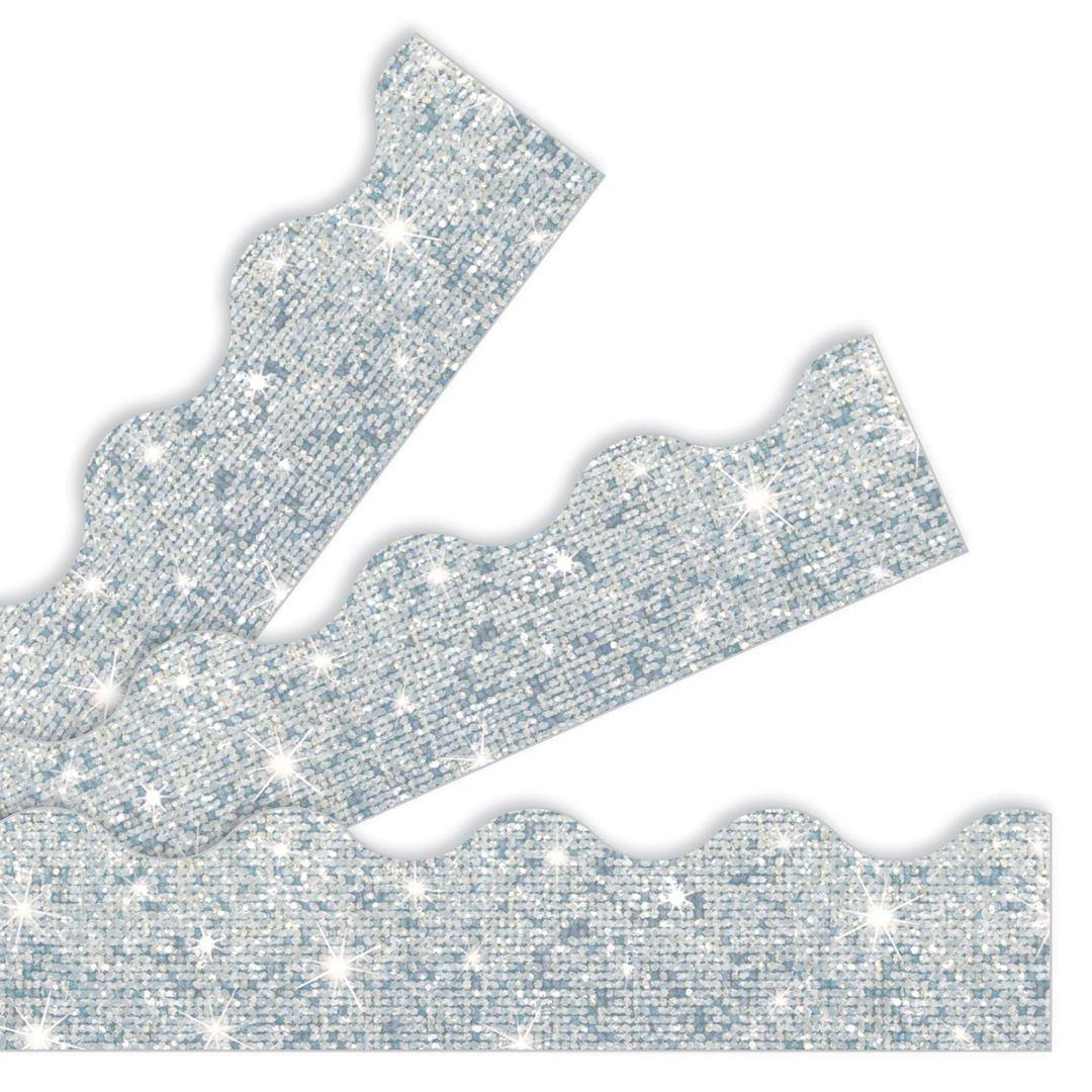 Silver Sparkle Scalloped Border 2 3/16” x 35” 12/pk (Discontinued)