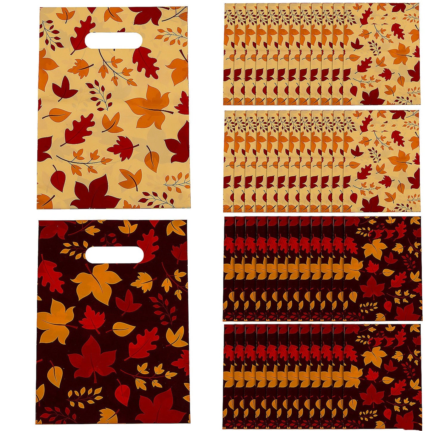 Bulk Fall Leaf Plastic Goody Bags Assorted 7" x 9 1/2" 50 pcs/pk