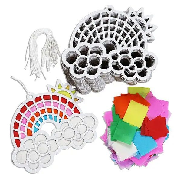 Diy Tissue Paper Rainbow Suncatcher, 24 pcs, 5.5" x 7"