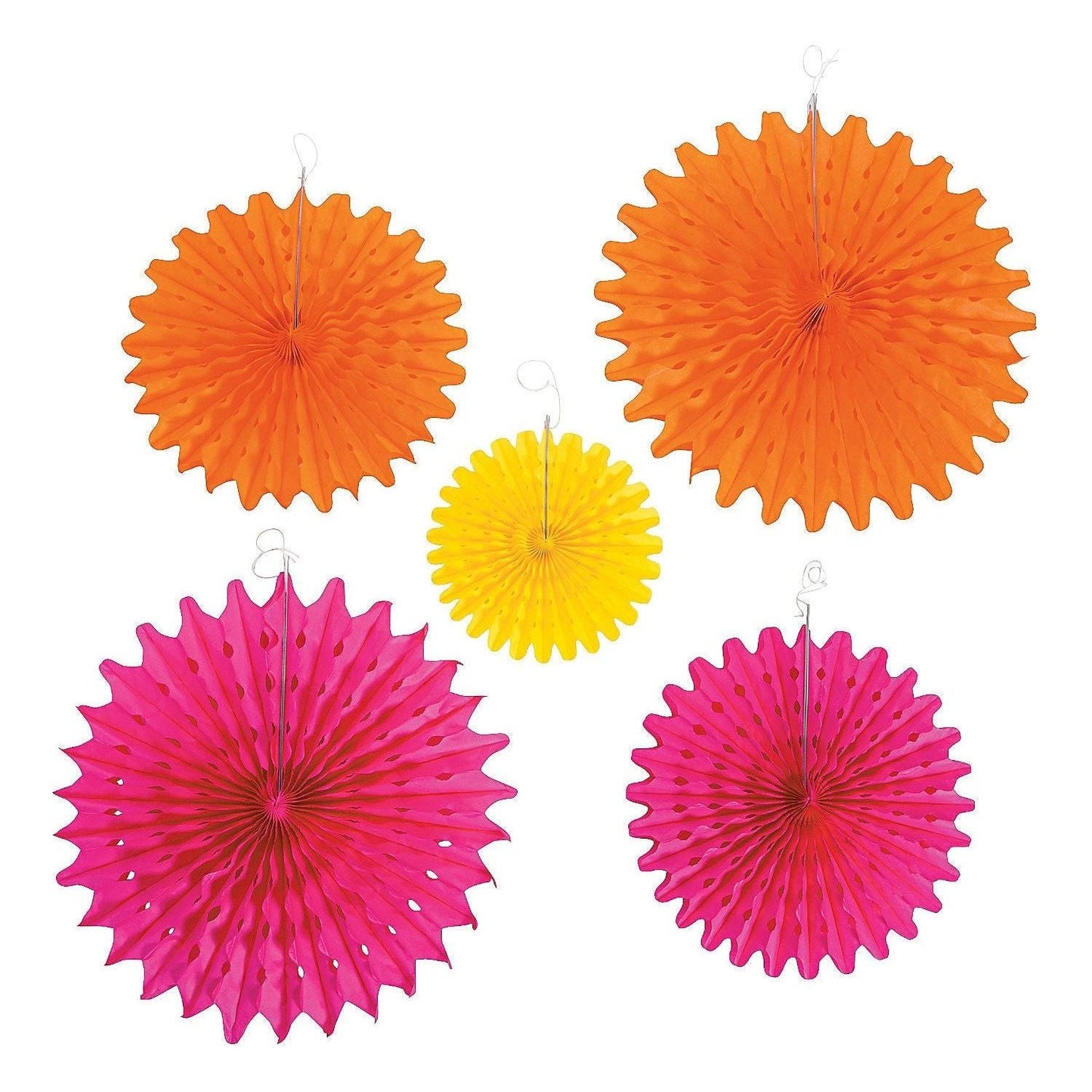 8" - 16" Bright Hanging Paper Fans - 12 Pc.