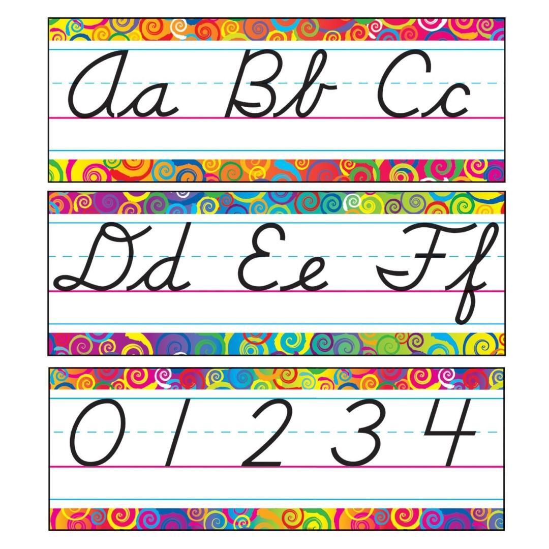 Rainbow Swirls Alphabet Line Modern Cursive Bulletin Board Set 6 1/2in x 17ft 10/pk (Discontinued)