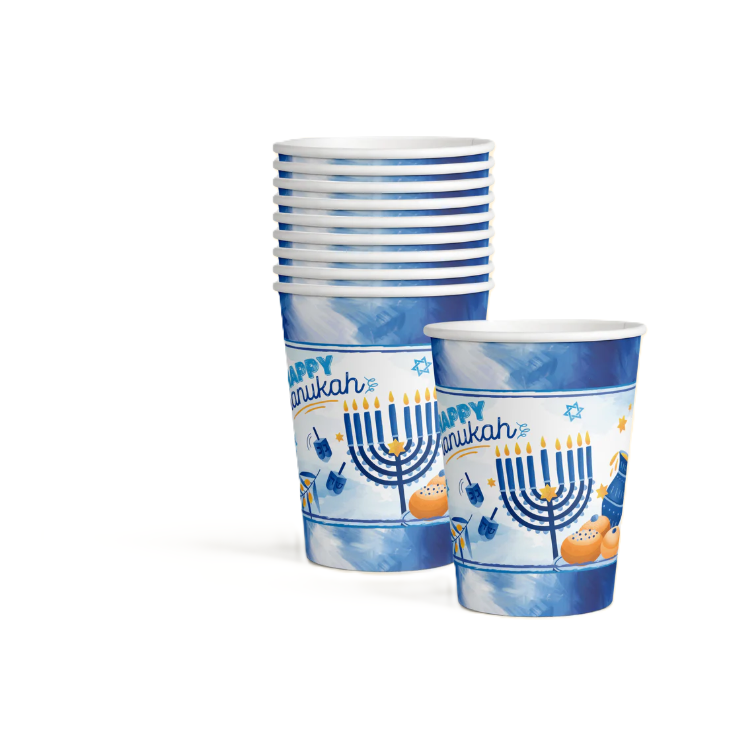 Chanukah Cups- Blue Design 9" 10/pk