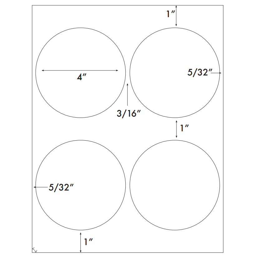 White Polyester Drum Laser (Water Resistance) Labels 4" 4/sheet 100/pk
