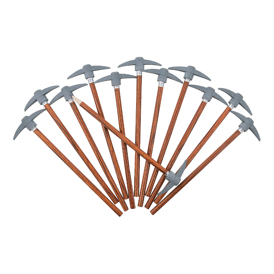 Wooden Pencils with Pickaxe Topper 12 Pc.