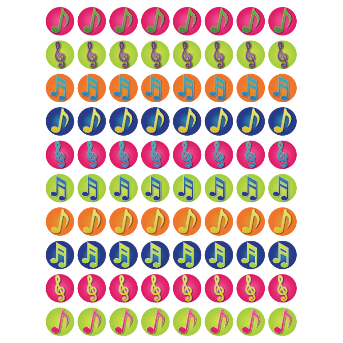 Stickers Musical Symbols Round 13mm Metallic 10/pk