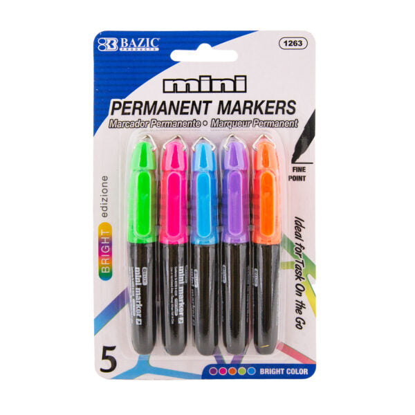 Fancy Colors Mini Fine Point Permanent Marker w/ Cap Clip (6/Pack)