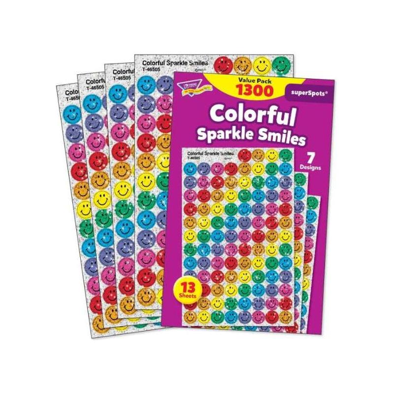 Colorful Sparkle Smiles Stickers Value Pack 7/16" 1300/pk (13 Sheets)