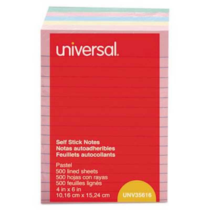 Sticky Notes Ruled (4" x 6", Assorted, 500/pk)