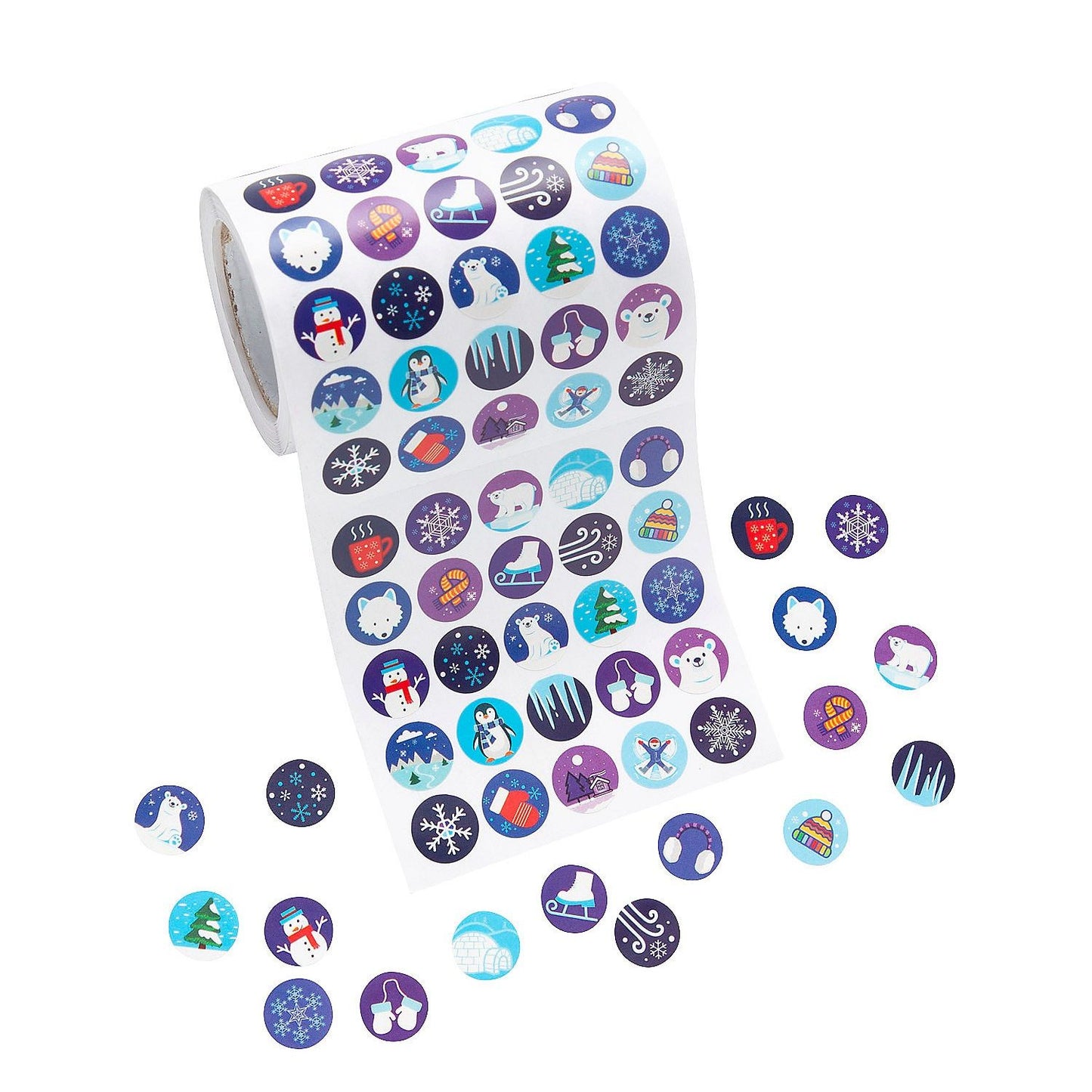 Bulk Mini Winter Sticker Roll Assorted 40 sheets/per roll 2 1/2 x 2 1/2"